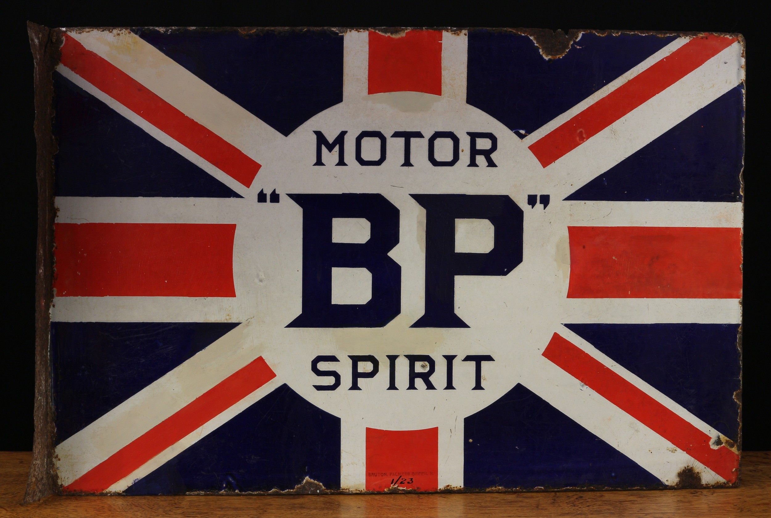 Advertising, Automobilia Interest - a rectangular shaped double sided flanged enamel sign, cobalt