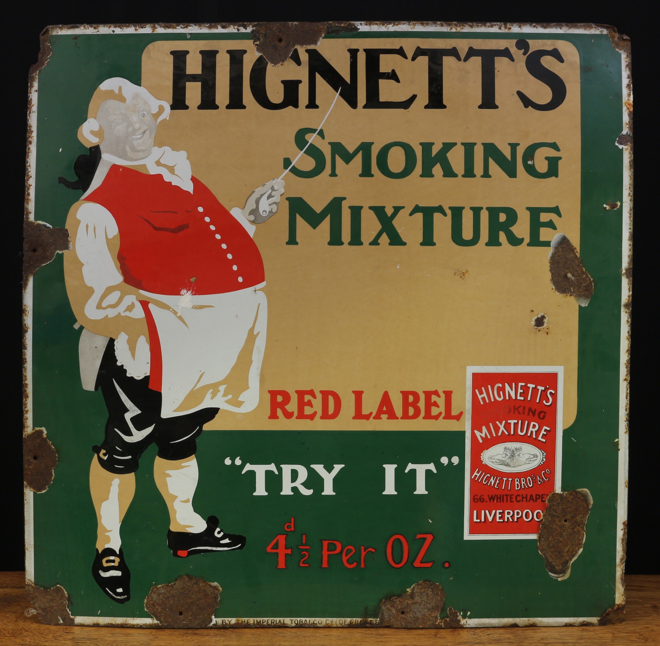 Advertising, Tobacciana and Smoking Interest - a square shaped single sided pictorial enamel sign,