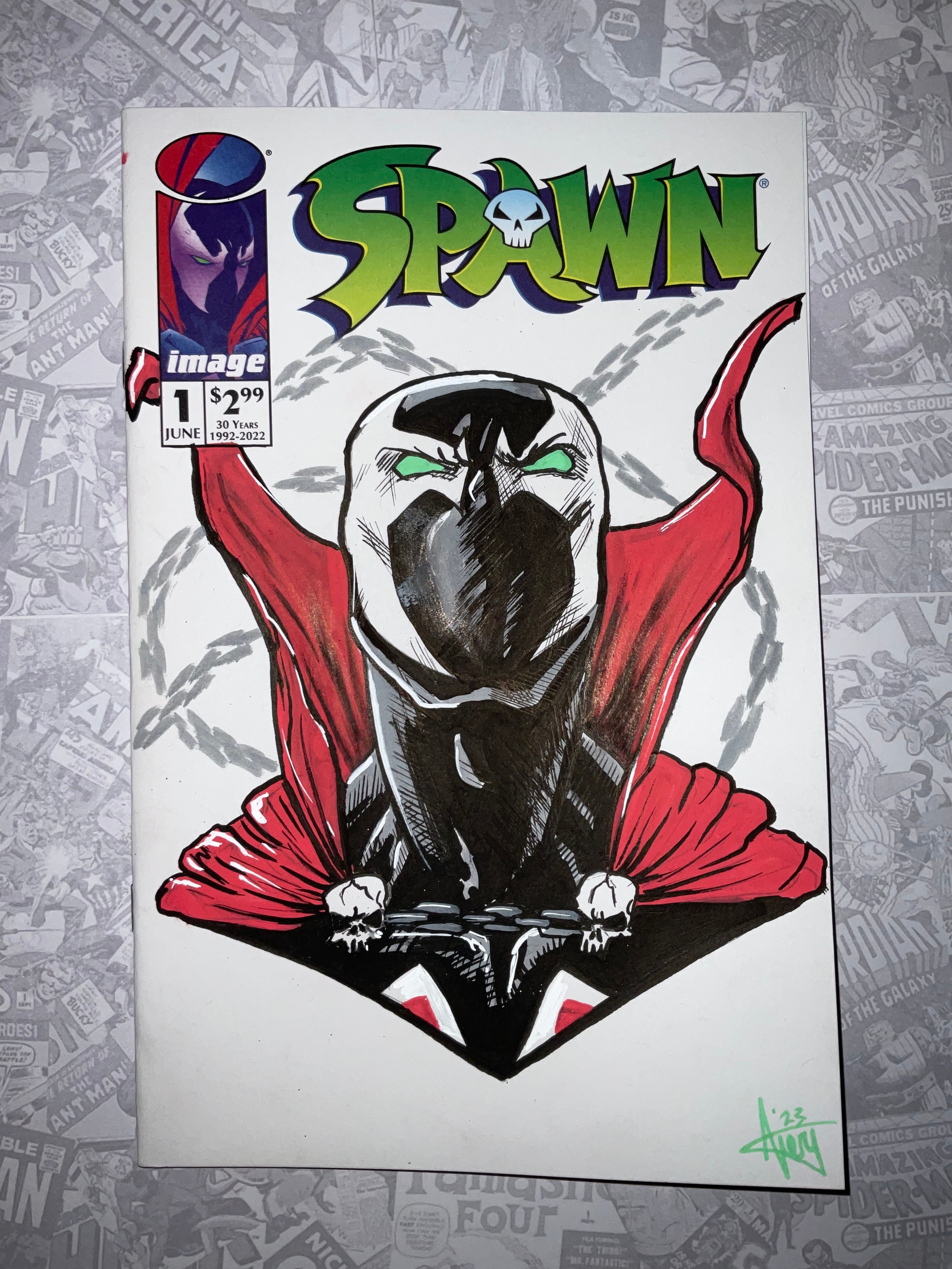 Comic Book Art. Spawn #1 (June 2022) Image Comics Blank Variant. Original sketch cover by Kris Avery