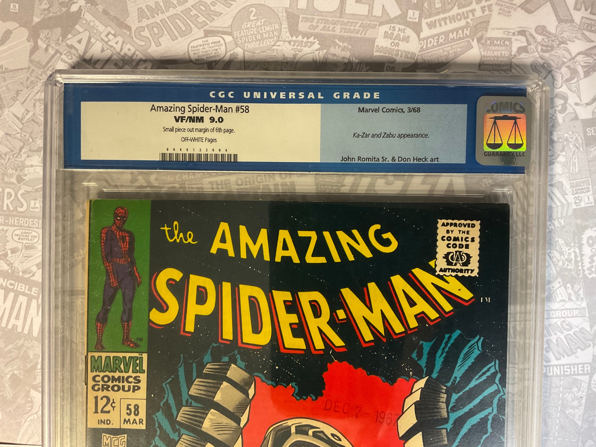 Amazing Spider-Man #58 (1968) CGC Graded 9.0 VFN / NM. John Romita Snr artwork. Silver Age Marvel - Image 3 of 3