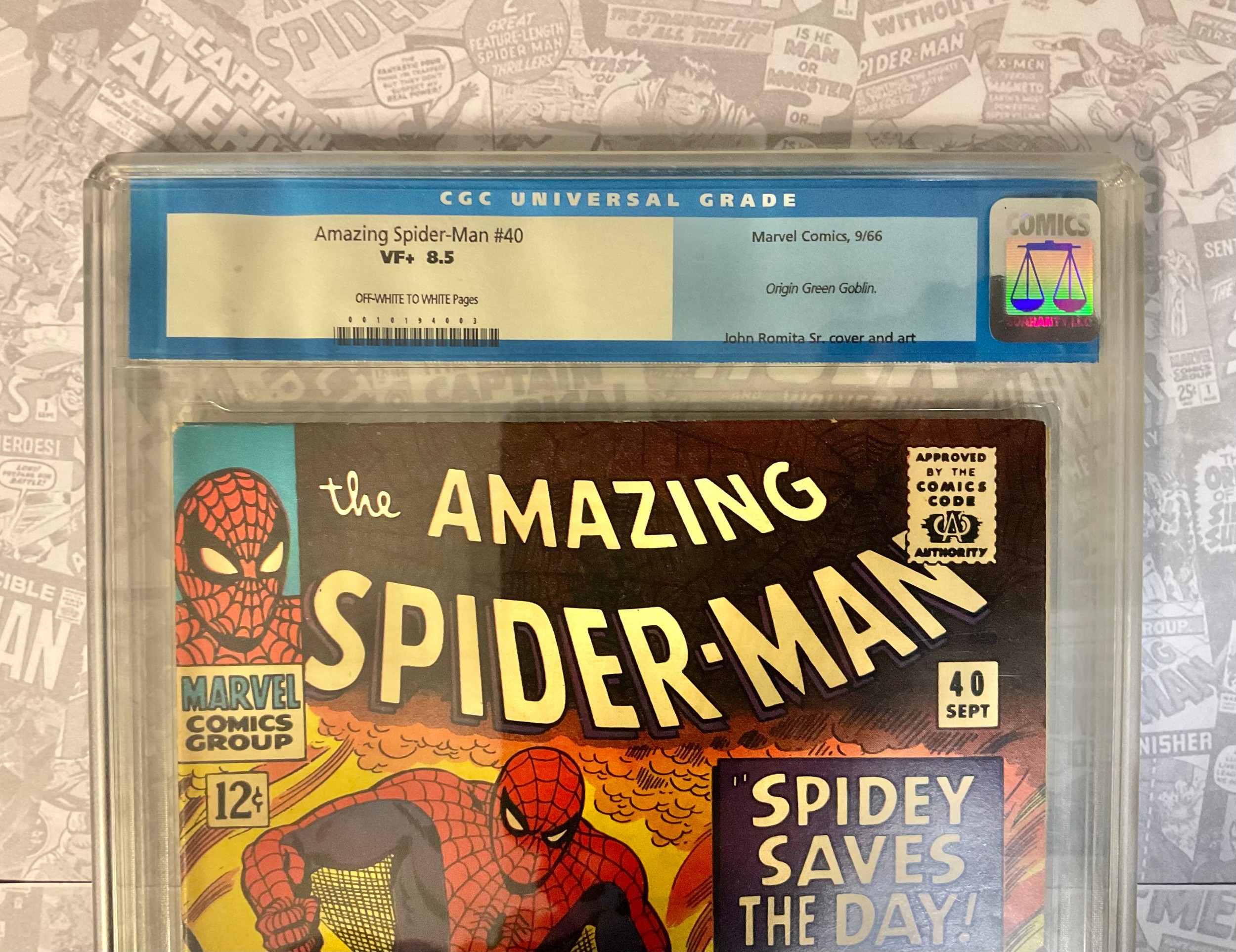 Amazing Spider-Man #40 (1966). CGC Graded 8.5 VFN+. Origin of Green Goblin. John Romita Snr Cover - Image 2 of 3