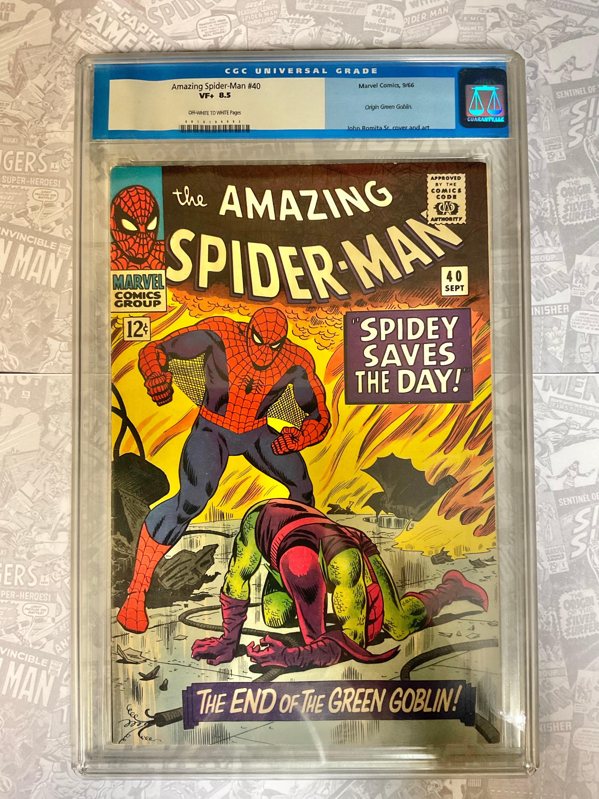 Amazing Spider-Man #40 (1966). CGC Graded 8.5 VFN+. Origin of Green Goblin. John Romita Snr Cover