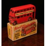 A Morestone Series double decker bus, red body with rectangular decals to sides 'ESSO EXTRA,