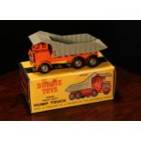 Budgie Toys No.226 dump truck, orange cab and chassis with grey tipping piece, silver plastic