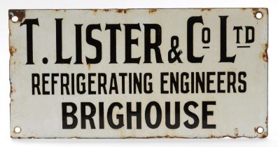 Advertising - a rectangular shaped single sided enamel sign, black lettering on a white ground, 'T.