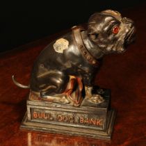 Americana - a late 19th century painted cast iron novelty mechanical money box or bank, Bull Dog
