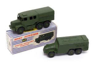 Dinky Supertoys 689 medium artillery tractor, military green body, painted seated driver figure to