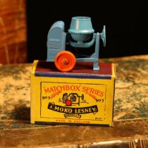 Matchbox '1-75' series diecast model 3a cement mixer, pale blue body with orange metal wheels, boxed