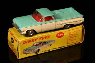 Dinky Toys 449 Chevrolet 'El Camino' pick-up truck, two tone off-white and turquoise body, red