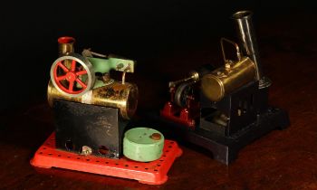 Live Steam - a Mamod Minor horizontal stationary steam engine, six spoke flywheel painted in red,