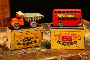 Matchbox '1-75' series diecast models, comprising 5a London bus, red body with 'BUY 'MATCHBOX'