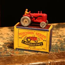 Matchbox '1-75' series diecast model 4a Massey Harris tractor, red body with rear mudguards,