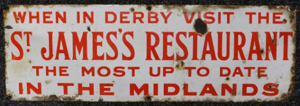 Advertising, Derbyshire Interest - a rectangular shaped single sided enamel sign, red lettering on a