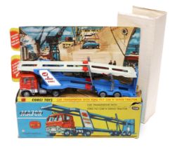 Corgi Major Toys 1138 car transporter with Ford tilt cab 'H' series tractor, red cab, blue and