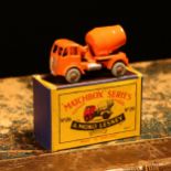 Matchbox '1-75' series diecast model 26a E.R.F. cement mixer, orange cab and body, silver grille,