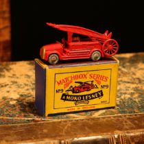 Matchbox '1-75' series diecast model 9a Dennis Fire Escape Fire Engine, red body with gold grille,