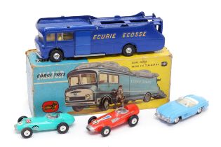 Corgi Major Toys 1126 Ecurie Ecosse racing car transporter, metallic dark blue body with raised '