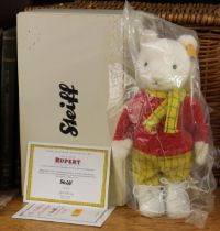 Steiff (Germany) EAN 662782 Rupert Bear, trademark 'Steiff' button to ear with red and yellow tag,