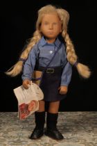 A Götz Sasha Morgenthaler 99 08017 Alice doll with blonde hair, wearing a blue shirt, navy blue