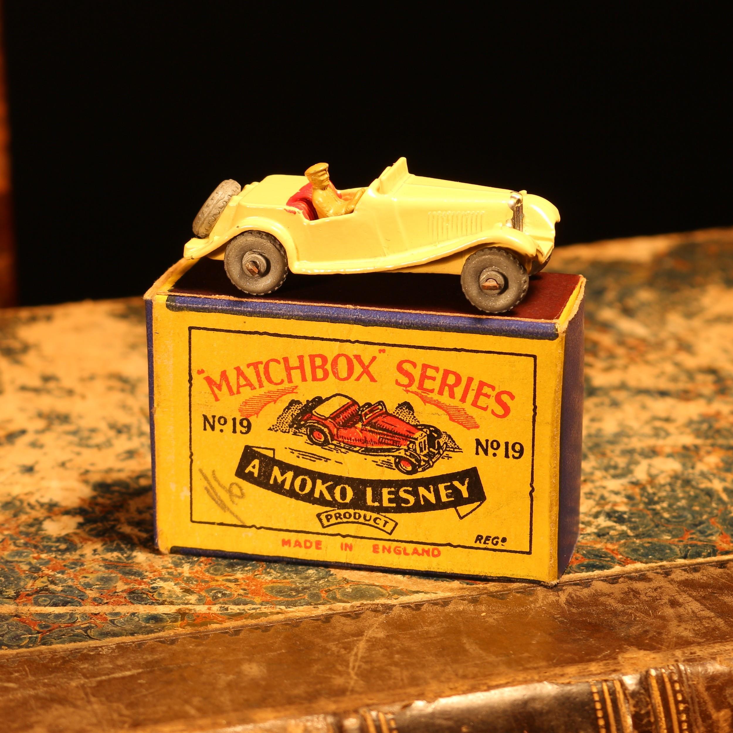 Matchbox '1-75' series diecast model 19a MG Midget TD, cream body with red interior seating, painted