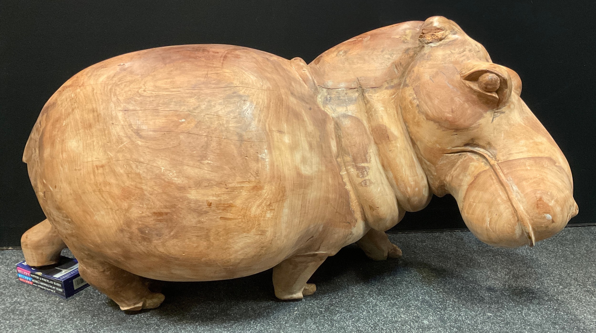 A large African carved hard wood figure, as a Hippopotamus, approx 66cm high, 166cm long, 58cm - Image 3 of 3