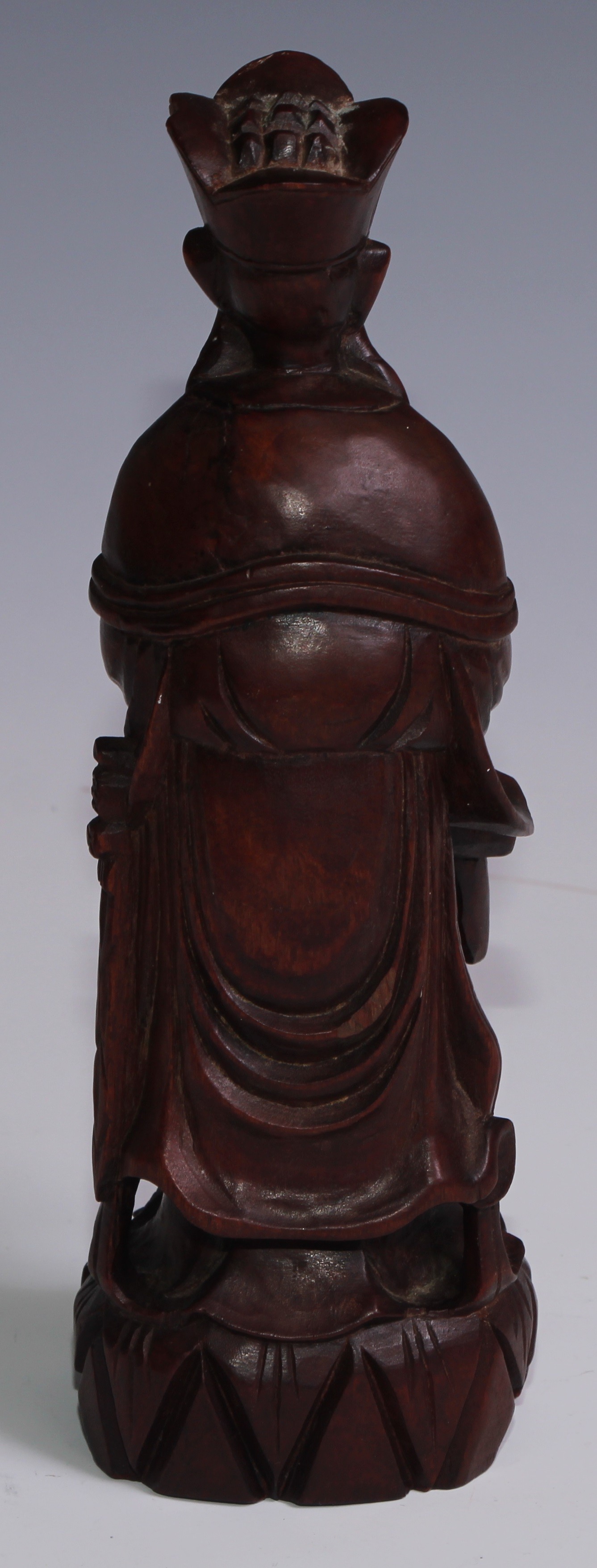 A Chinese soapstone seal, 9.5cm high; a Chinese carved hardwood figure, of an immortal, 23.5cm high; - Image 5 of 9