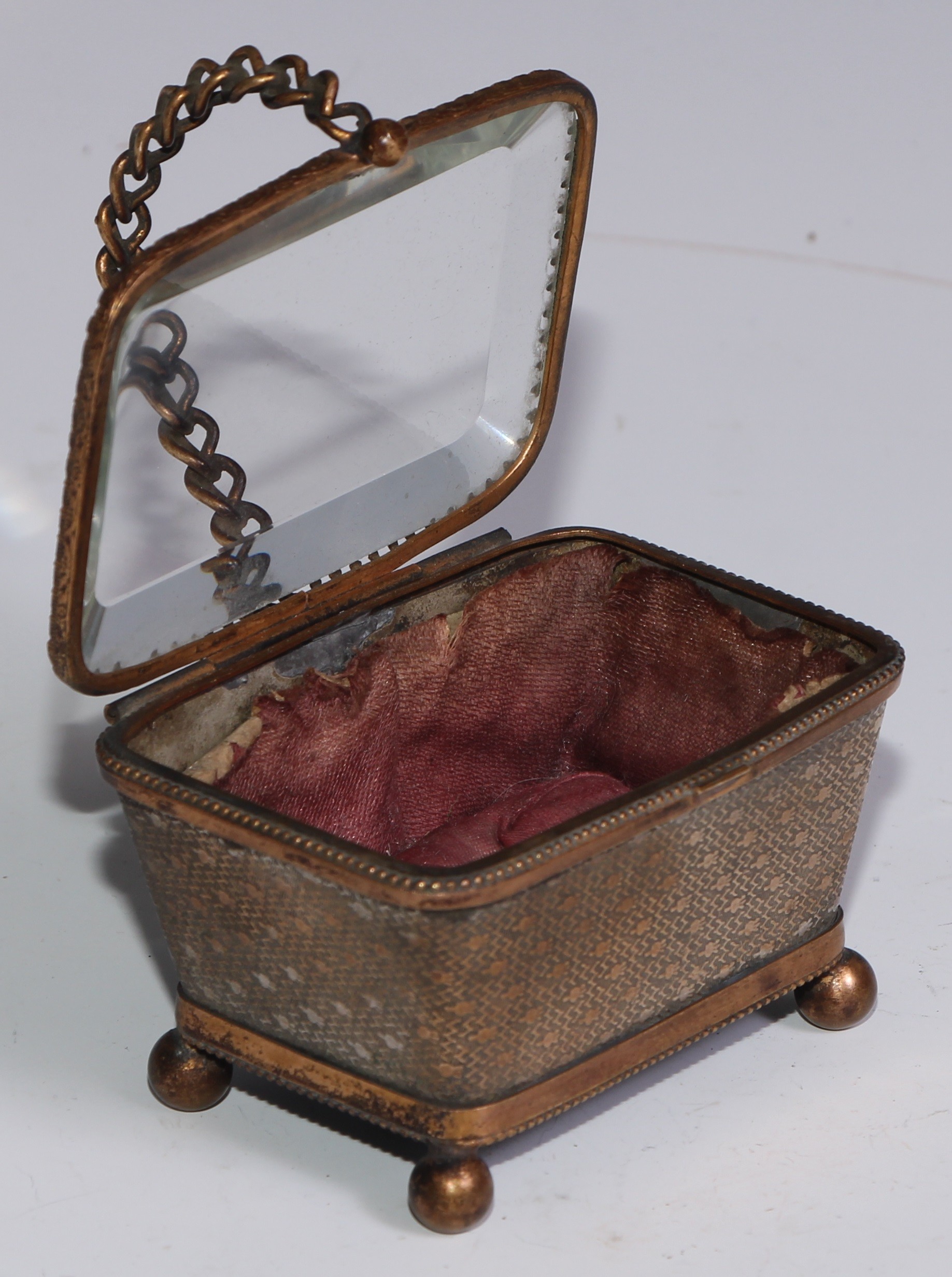 A late 19th century gilt metal basket-form bijouterie casket, ball feet, 8.5cm wide, c.1900; and - Image 3 of 5