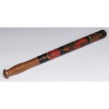 Police History - a Victorian turned and polychrome painted truncheon, by Parker of Holborn [London],