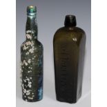 A 19th century Dutch green glass tapered square gin bottle, Van Marken & Co, 24.5cm high; a dug 19th