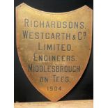 Engineering & Industrial History - an early 20th century brass shield shaped plaque, Richardsons,