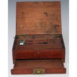 A 19th century mahogany rectangular artist’s box, hinged cover enclosing an arrangement of