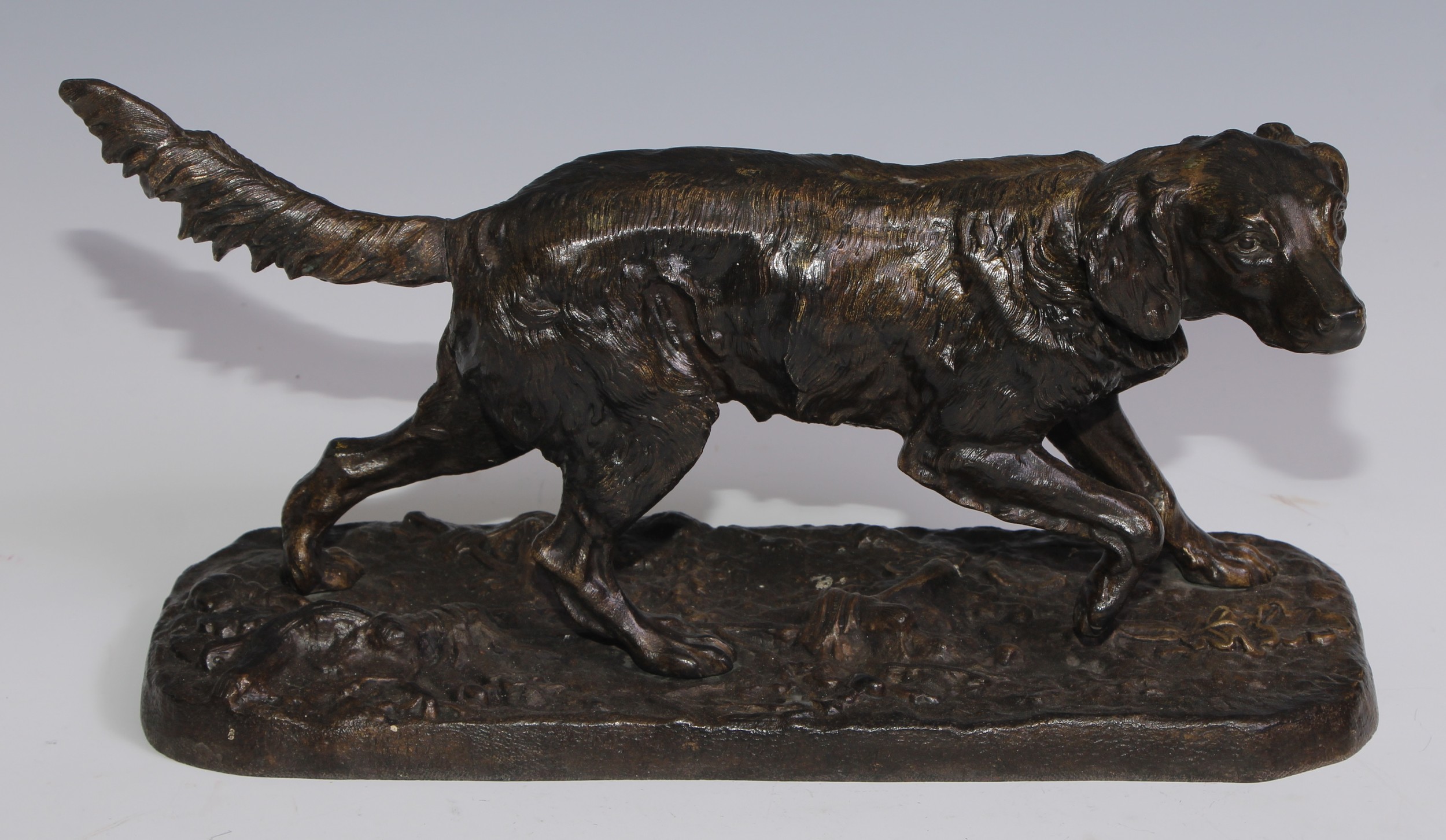 French School (early 20th century), a bronze, of a retriever dog, 32.5cm long