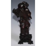 A Chinese rootwood carving, of a bearded elder, 35cm high, 18th/19th century