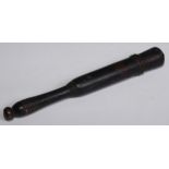 Police History - a Victorian turned, ebonised and polychrome painted truncheon, ribbed grip, 37.