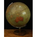 An Art Deco 13" terrestrial globe, Phillips' Challenge Globe, chrome plated meridian ring,