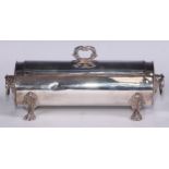 A Regency Old Sheffield Plate oval treasury inkstand, hinged cover with leafy-loop handle