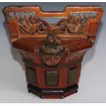 A Chinese polychrome and gilt rice bucket, pierced and carved, 36.5cm wide