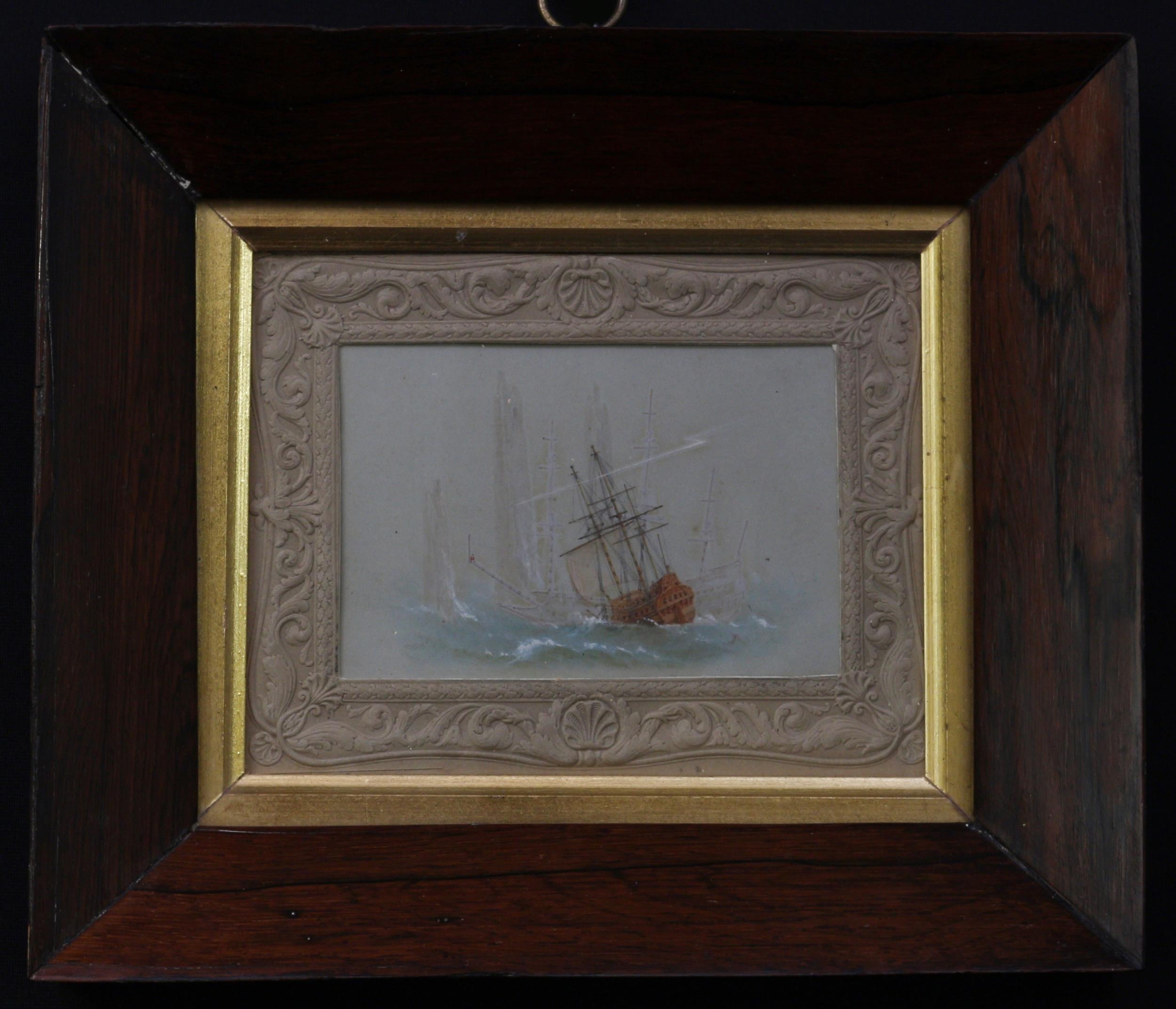English School (19th century) Marine Scene, Sailing Ships in Fog and Ice watercolour, embossed