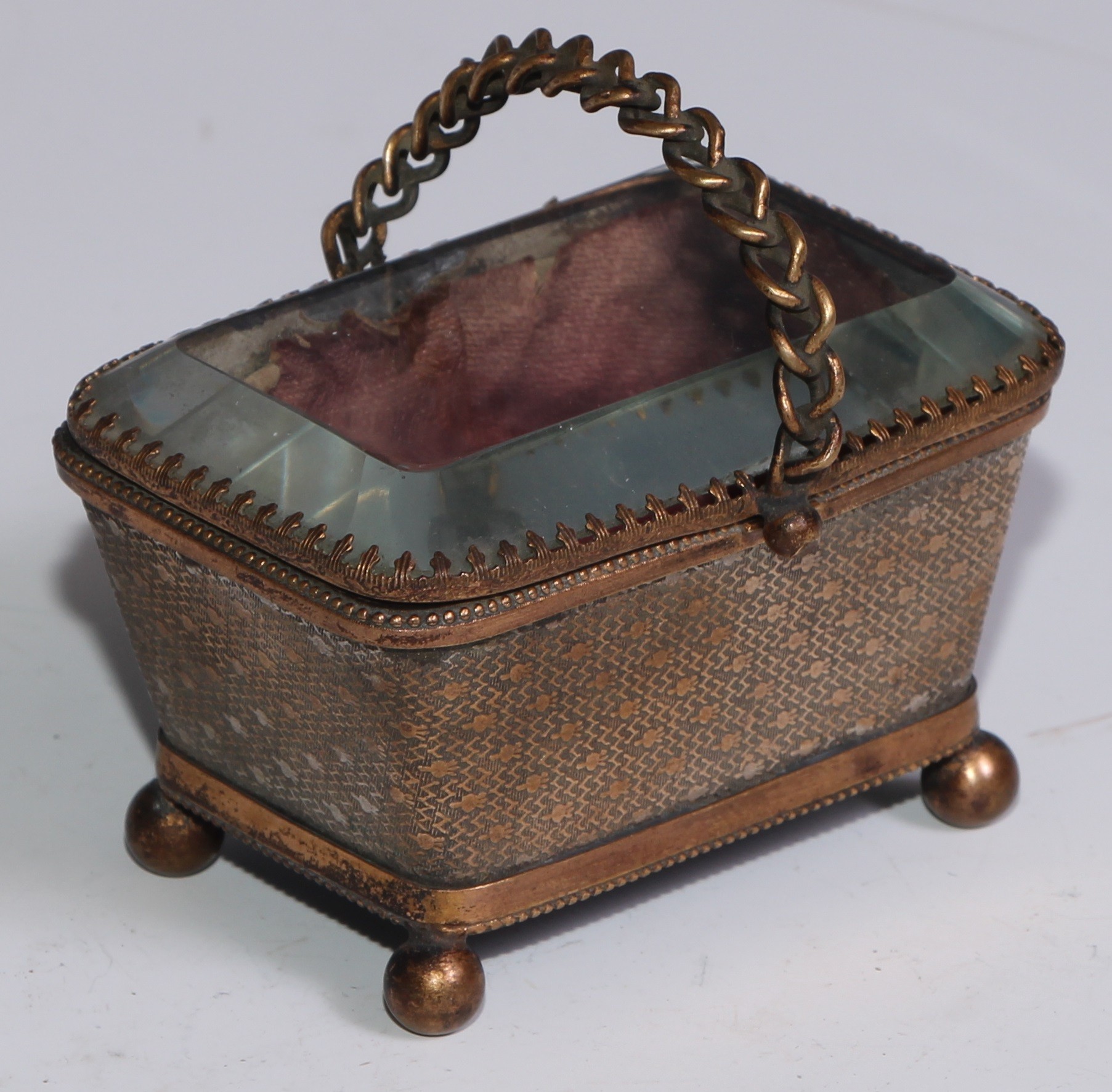 A late 19th century gilt metal basket-form bijouterie casket, ball feet, 8.5cm wide, c.1900; and - Image 2 of 5