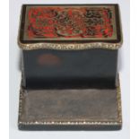 A 19th century boulle and ebonised table top vesta box, hinged cover inlaid with brass and