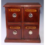 A mahogany table-top chest, as an apothecary cabinet, rectangular top above four small drawers,