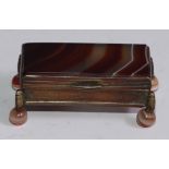 A 19th century agate stamp box, hinged cover enclosing twin compartments, 6.5cm wide, c.1870