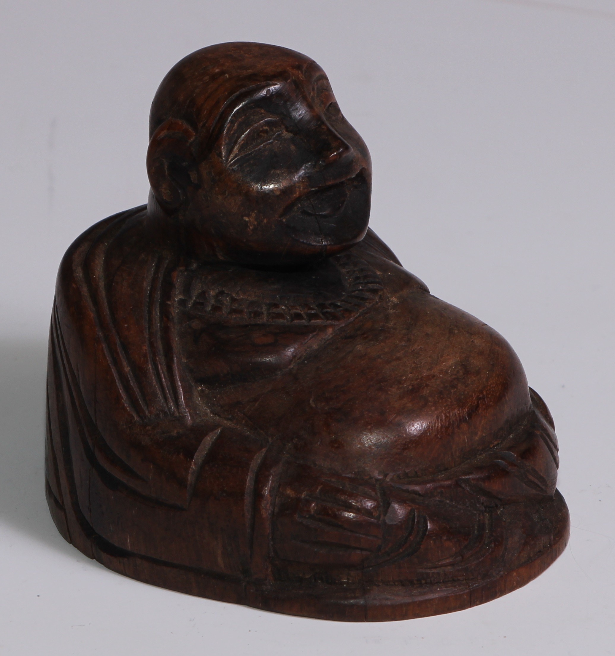 A Chinese soapstone seal, 9.5cm high; a Chinese carved hardwood figure, of an immortal, 23.5cm high; - Image 6 of 9