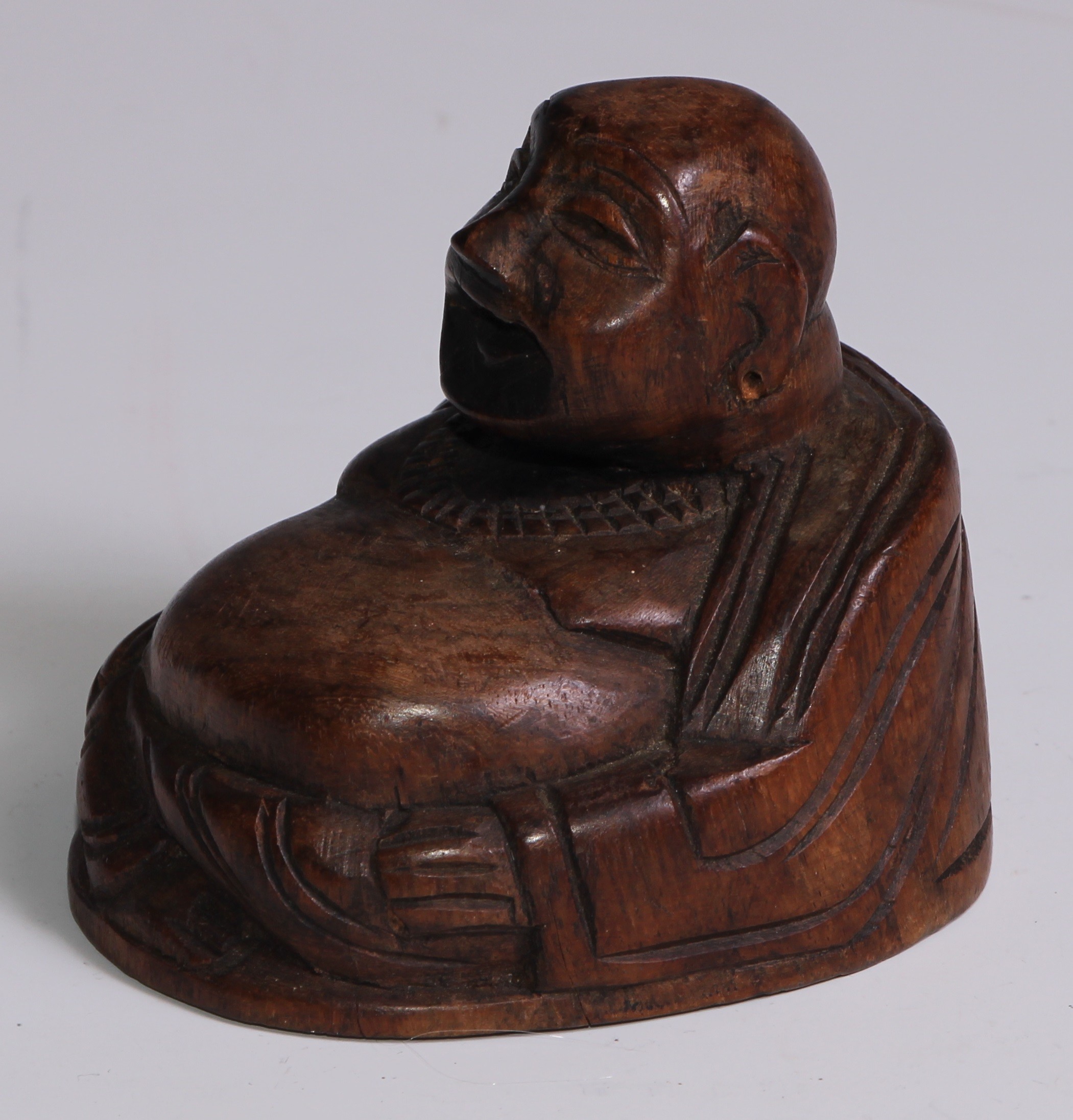 A Chinese soapstone seal, 9.5cm high; a Chinese carved hardwood figure, of an immortal, 23.5cm high; - Image 7 of 9