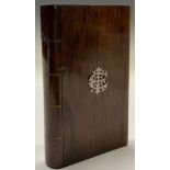 A 19th century rosewood novelty cigar case, as a book, the sliding cover enclosing provision for