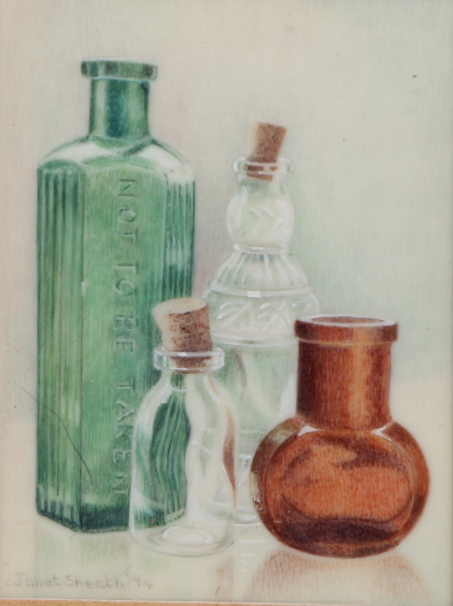 Janet Sheath ARMS, RMS, SWA, a still life miniature, Not to be Taken, signed, dated 94, - Image 2 of 4