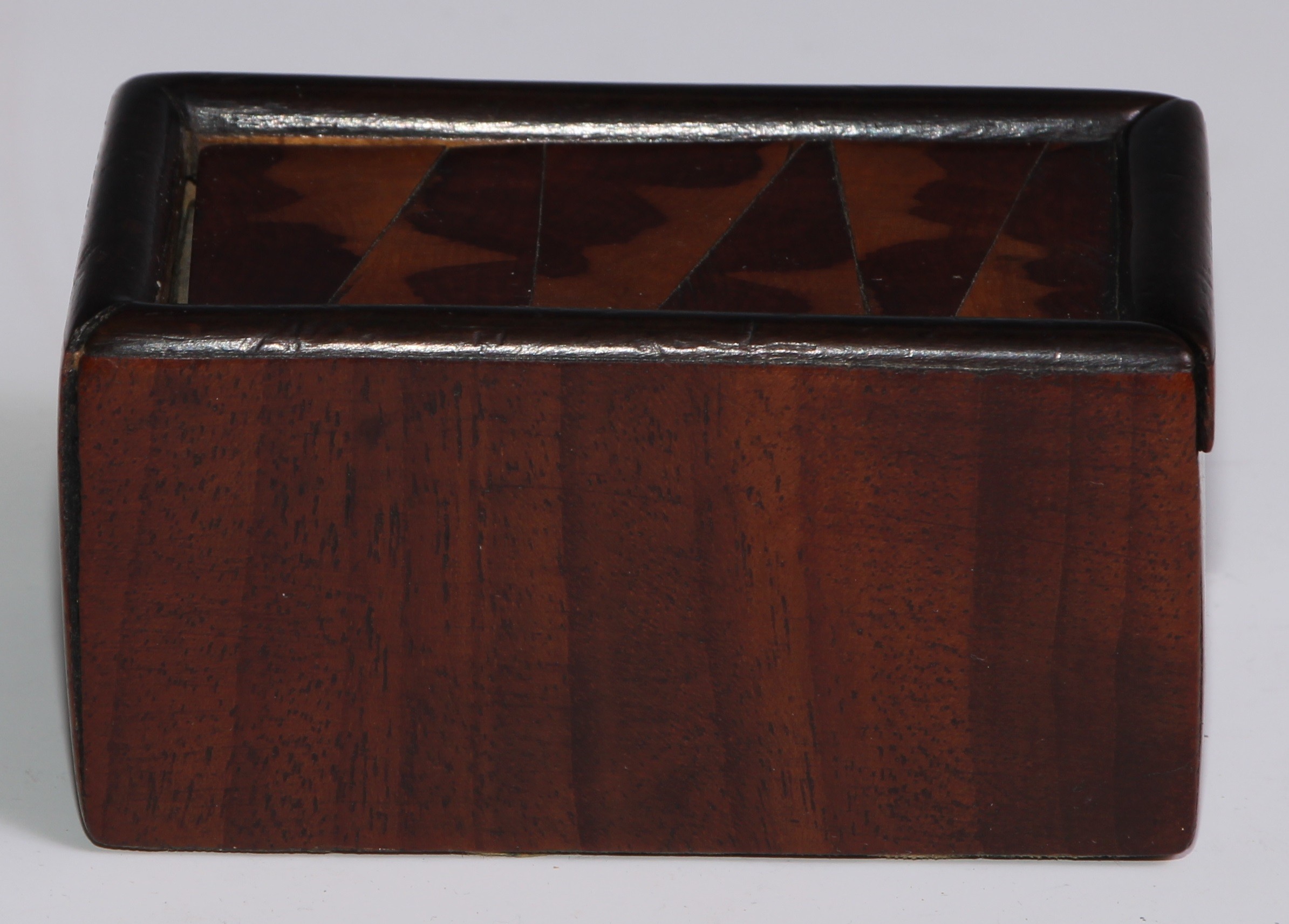 Treen - a George III mahogany, walnut and yew cotton box, sliding cover, 9cm wide, c.1790 - Image 5 of 5