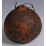 A South American gourd vessel, sgrafitto decorated, 14cm high