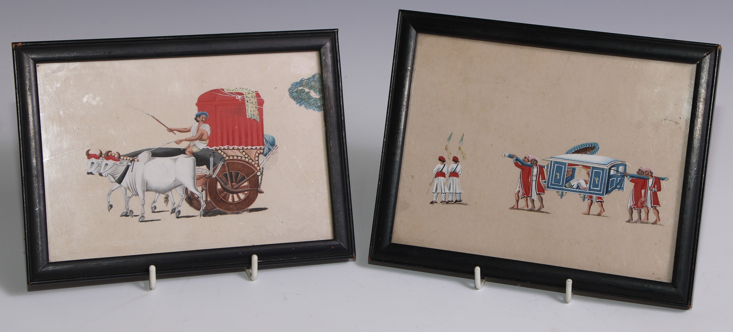 Indian School (19th century) A pair, Palanquin and Ox Cart gouache and watercolour on mica, 11cm x