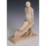 Modern British School, a plaster sculpture, phallic composition, man with a wheelbarrow, 39cm high